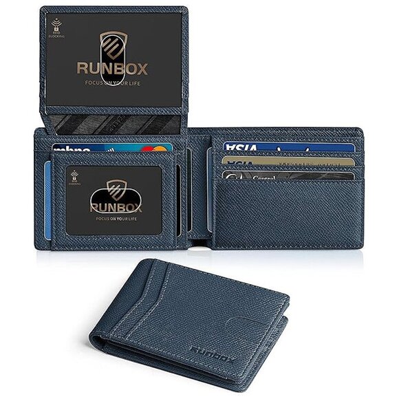 Wallet for Men Slim Rfid Leather 2 ID Window With Gift Box Tibetan Blue-SZW
